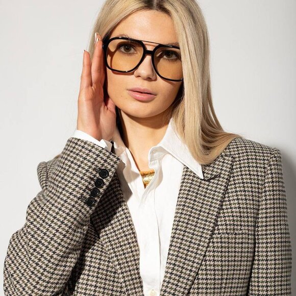 Saint Laurent SL545 001 Sunglasses Black Aviator Frame, Light Yellow Lenses - Picture 12 of 15